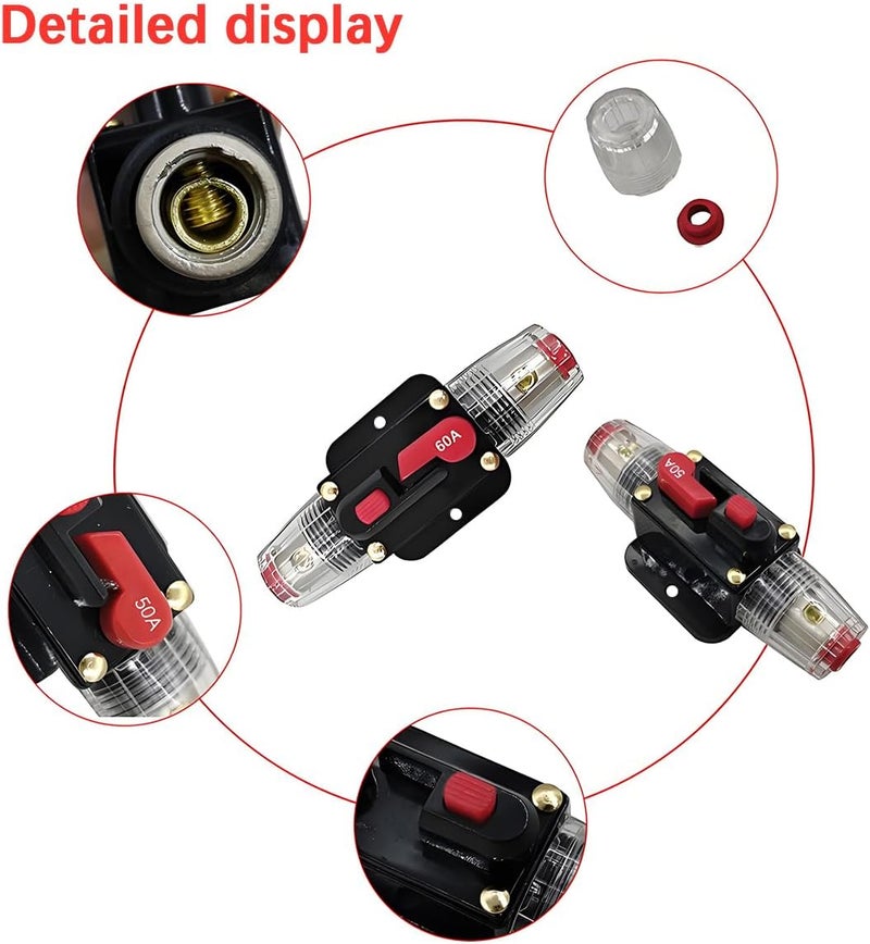 FALVFUN 60 Amp Car Circuit Breaker, 12V-24V Manual Reset Vehicle Inline Fuse Inverter, Waterproof Automotive Power System Protection Accessories, Universal for Trolling Motors ATV - Image 5